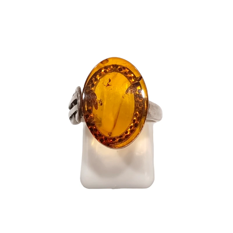 Bague Ambre Signe $ Argent 925 Taille 52