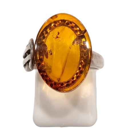 Bague Ambre Signe $ Argent 925 Taille 52