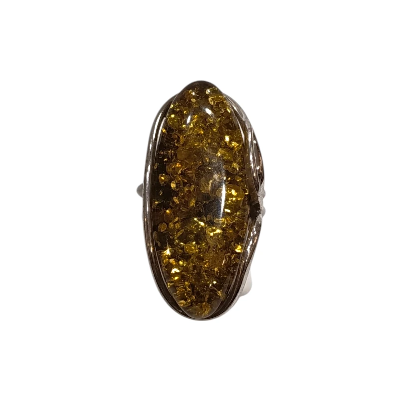 Bague Ambre Vert Argent 925 Taille Réglable