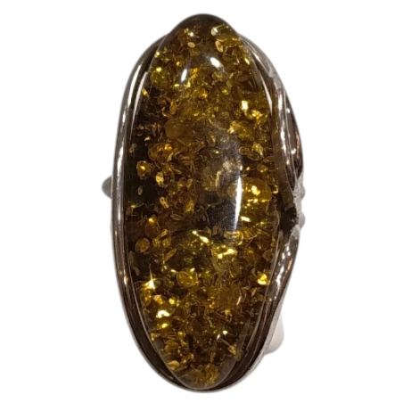Bague Ambre Vert Argent 925 Taille Réglable
