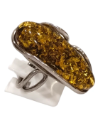 Bague Ambre Vert Argent 925 Taille Réglable
