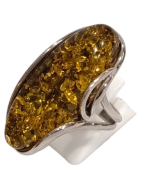 Bague Ambre Vert Argent 925 Taille Réglable