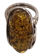 Bague Ambre Vert Argent 925 Taille Réglable