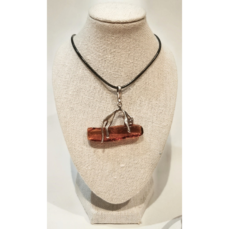 Pendentif Ambre Baltique Panthère Argent 925 sur Cordon Noir Réglable