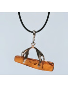 Pendentif Ambre Baltique Panthère Argent 925 sur Cordon Noir Réglable