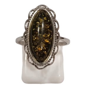 Bague Ambre Vert argent 925 Taille 56