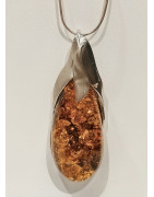Pendentif Ambre Baltique Goutte 6cm avec Chaîne 38 cm Tout Argent 925