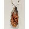 Pendentif Ambre Baltique Goutte 6cm avec Chaîne 38 cm Tout Argent 925