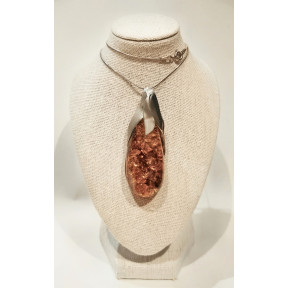 Pendentif Ambre Baltique Goutte 6cm avec Chaîne 38 cm Tout Argent 925