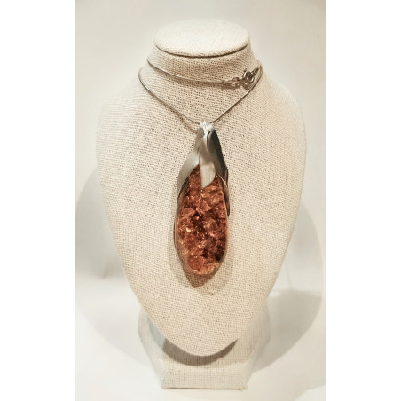 Pendentif Ambre Baltique Goutte 6cm avec Chaîne 38 cm Tout Argent 925