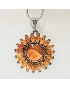 Pendentif Ambre Baltique Soleil avec Chaîne 38 cm Tout Argent 925