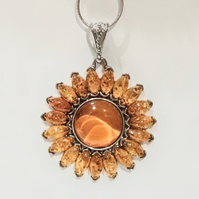 Pendentif Ambre Baltique Soleil avec Chaîne 38 cm Tout Argent 925