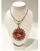Pendentif Ambre Baltique Soleil avec Chaîne 38 cm Tout Argent 925