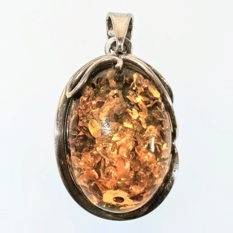 Pendentif Ambre Baltique Serti Argent 925 4cm