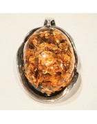 Pendentif Ambre Baltique Serti Argent 925 4cm