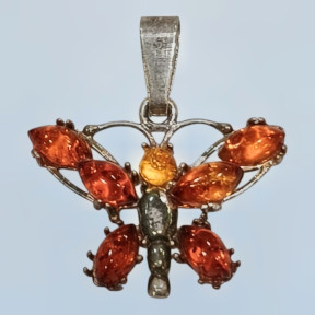 Pendentif Ambre Baltique Papillon Argent 925