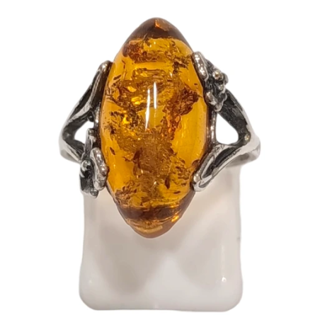 Bague Ambre baltique Argent 925 Taille 54+