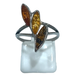 Bague Ambre baltique Feuille Argent 925 Taille 54