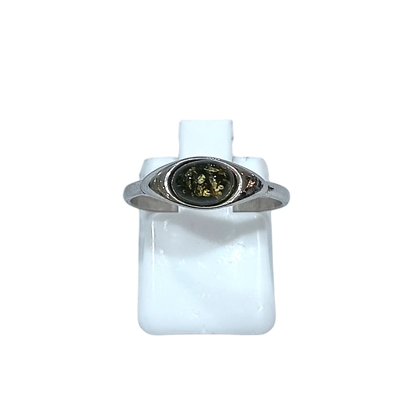 Bague Ambre Vert Argent 925 Taille 55