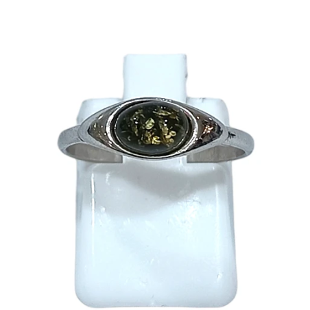 Bague Ambre Vert Argent 925 Taille 55