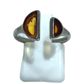 Bague Ambre baltique Dark Cognac argent 925 Taille 54
