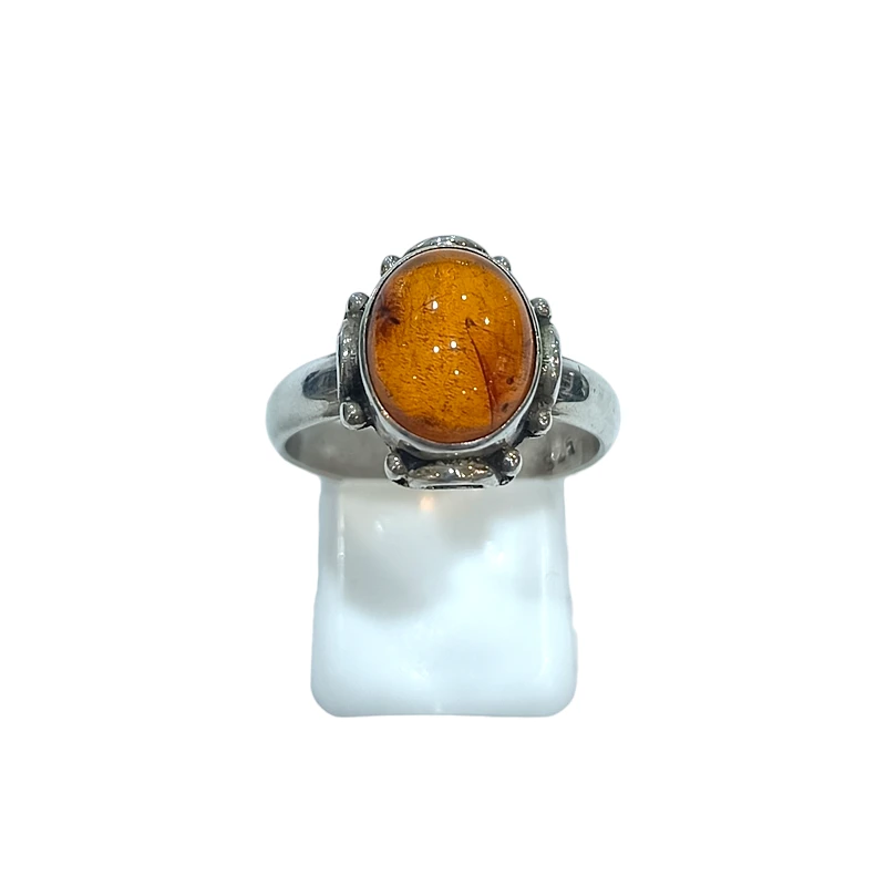 Bague Ambre Baltique Ovale Argent 925 Taille 57