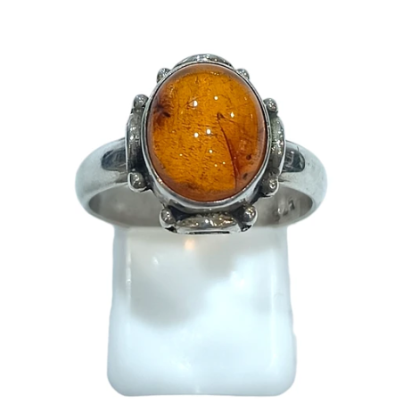 Bague Ambre Baltique Ovale Argent 925 Taille 57