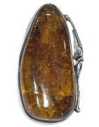 Bague Ambre Baltique Argent 925 Ciselé Taille 55
