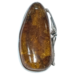 Bague Ambre Baltique Argent 925 Ciselé Taille 55
