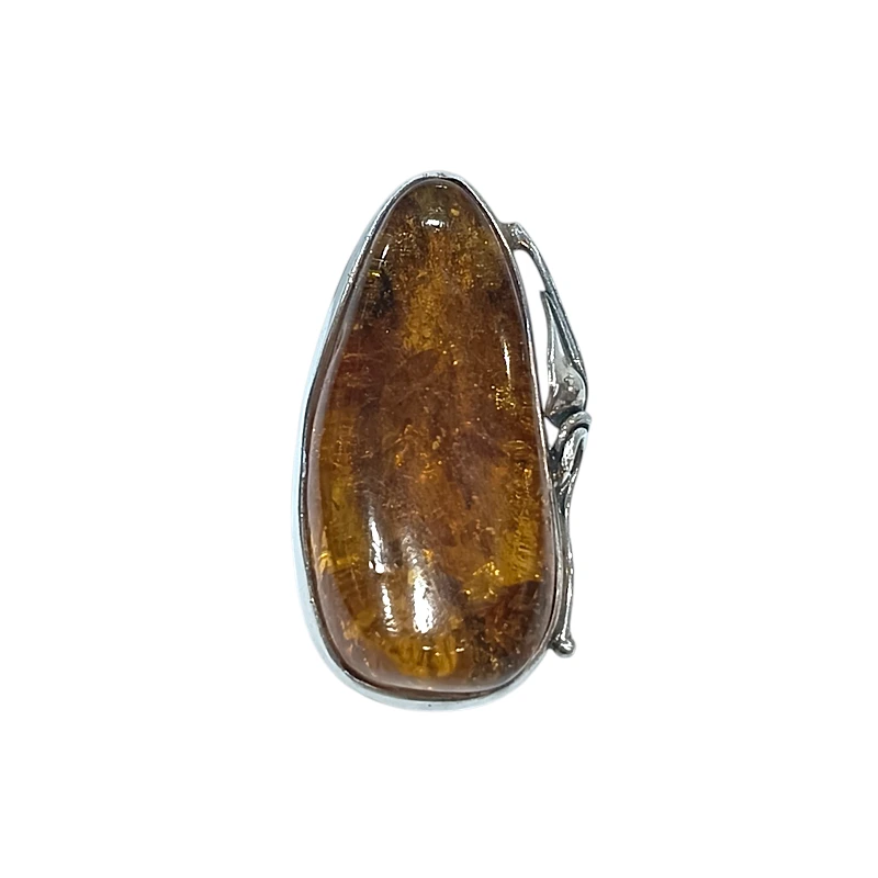 Bague Ambre Baltique Argent 925 Ciselé Taille 55