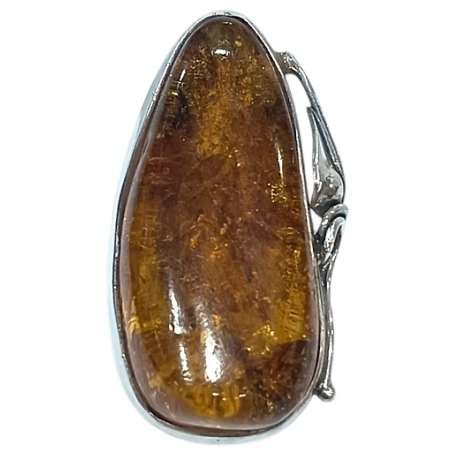 Bague Ambre Baltique Argent 925 Ciselé Taille 55
