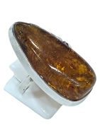 Bague Ambre Baltique Argent 925 Ciselé Taille 55