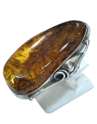 Bague Ambre Baltique Argent 925 Ciselé Taille 55