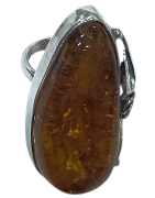 Bague Ambre Baltique Argent 925 Ciselé Taille 55