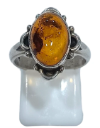 Bague Ambre Baltique Ovale Argent 925 Taille 56
