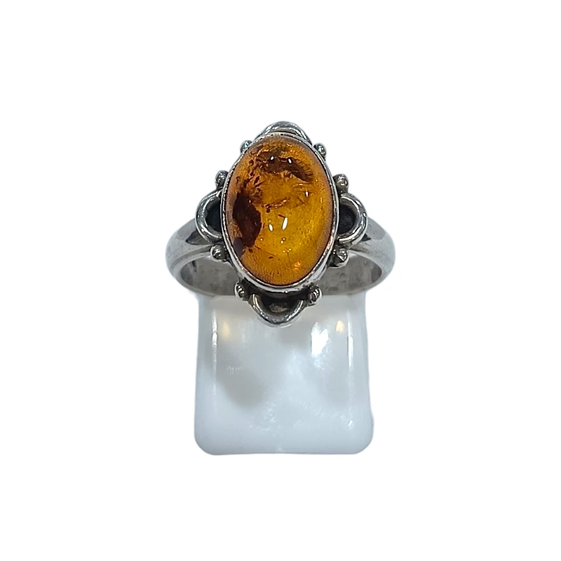 Bague Ambre Baltique Ovale Argent 925 Taille 56