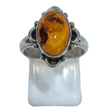 Bague Ambre Baltique Ovale Argent 925 Taille 56