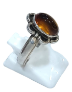 Bague Ambre Baltique Ovale (Fleur) Argent 925 Taille 56