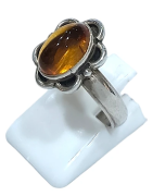 Bague Ambre Baltique Ovale (Fleur) Argent 925 Taille 56
