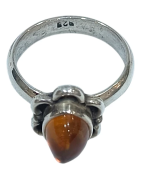 Bague Ambre Baltique Ovale (Fleur) Argent 925 Taille 56