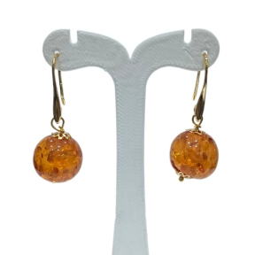 Boucles Ambre Copal Boules Plaquées Or