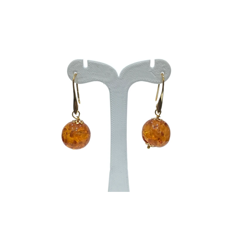 Boucles Ambre Copal Boules Plaquées Or