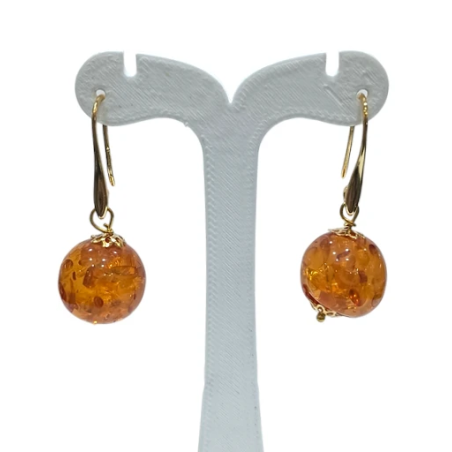 Boucles Ambre Copal Boules Plaquées Or