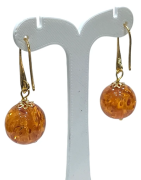 Boucles Ambre Copal Boules Plaquées Or