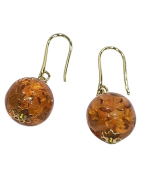 Boucles Ambre Copal Boules Plaquées Or