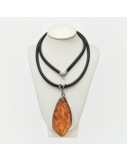 Pendentif Ambre Baltique Argent 925 6cm avec Cordon Caoutchouc 44 cm