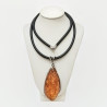 Pendentif Ambre Baltique Argent 925 6cm avec Cordon Caoutchouc 44 cm