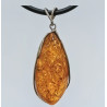 Pendentif Ambre Baltique Argent 925 6cm avec Cordon Caoutchouc 44 cm