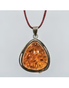 Pendentif Ambre Baltique Argent 925 3cm avec Cordon Réglable