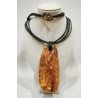 Pendentif Ambre Baltique Brut Roulé 7cm avec Cordon Cuir 5 Brins 48 cm